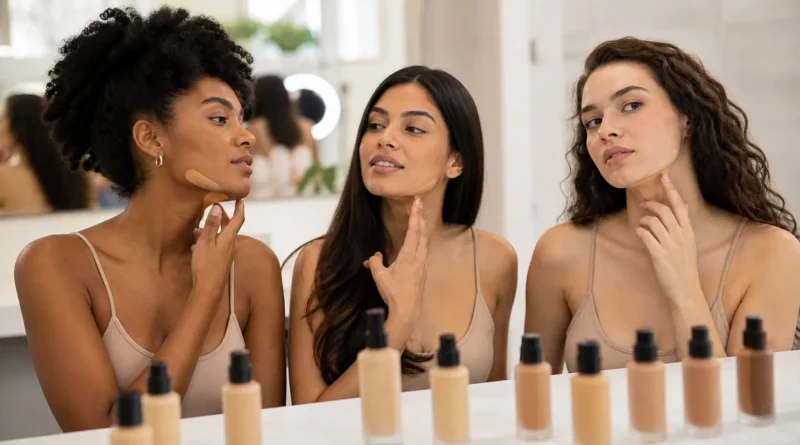 base vegana em diferentes tons de pele com acabamento natural