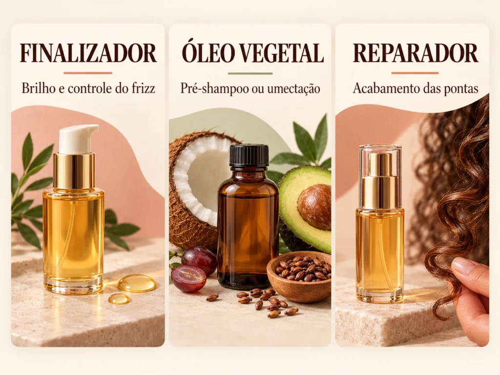 Comparação entre óleo finalizador, óleo vegetal e reparador de pontas