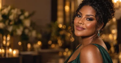 Mulher com maquiagem sofisticada para formatura, olhos esfumados e vestido verde