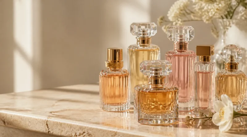 melhores perfumes femininos importados em frascos elegantes sobre uma mesa