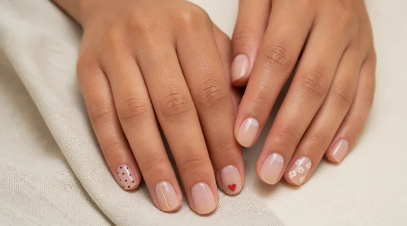 unhas decoradas simples minimalistas com pontos, linhas e flores