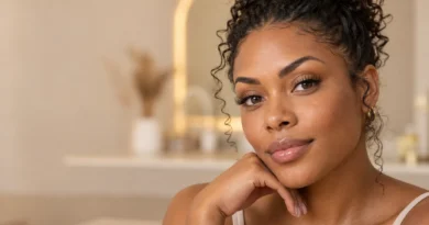 Mulher com extensão de cílios de efeito natural e maquiagem leve