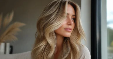Loiro suede com nuances bege e douradas suaves em cabelo feminino iluminado pela luz natural