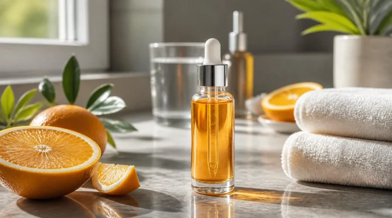 Melhor vitamina C para o rosto com sérum de skincare em uma rotina de cuidados com a pele