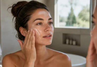 Mulher aplicando protetor solar facial adequado ao tipo de pele