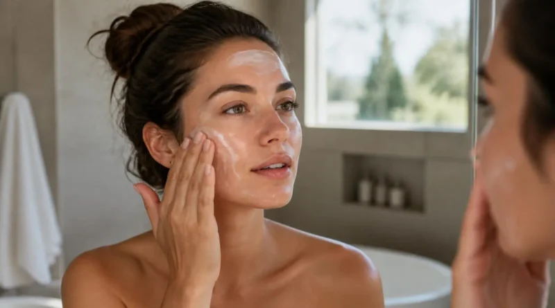 Mulher aplicando protetor solar facial adequado ao tipo de pele
