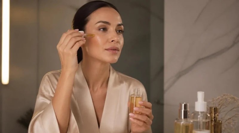 Retinol para que serve: mulher aplicando produto de skincare com retinol na rotina de cuidados com a pele