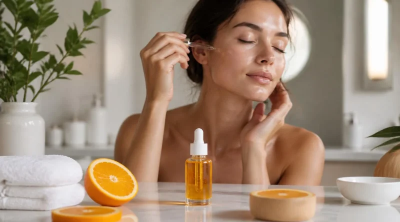 Vitamina C no skincare aplicada em rotina de cuidados faciais para uma pele mais luminosa e saudável