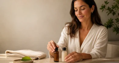 Produtos de ácido glicólico e niacinamida em rotina de skincare noturna