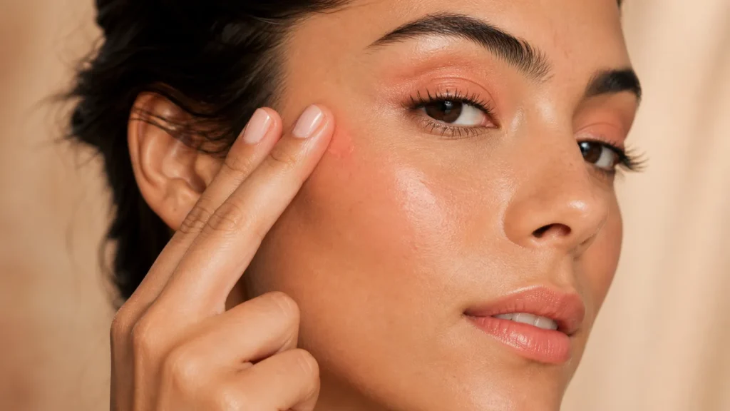 Maquiagem pêssego: 20 ideias monocromáticas leves e sofisticadas aplicação de blush cremoso pêssego nas maçãs do rosto