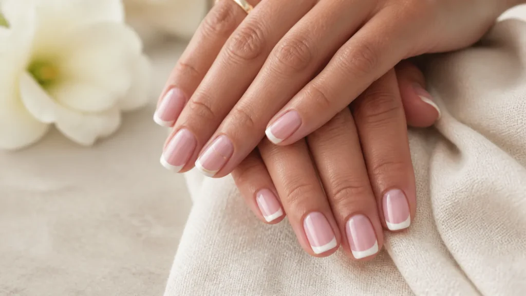 aura nails delicadas em rosa com francesinha fina