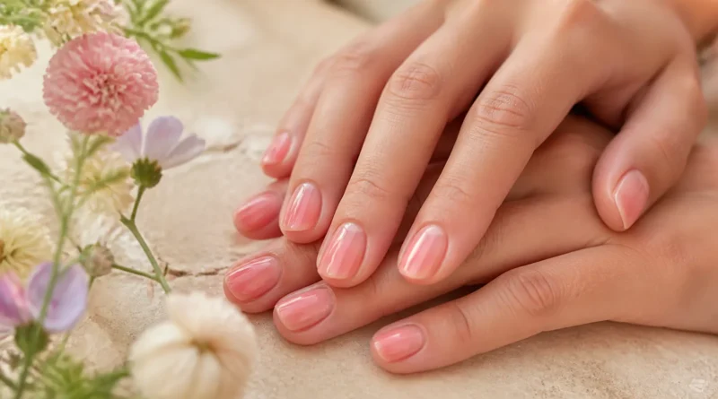 aura nails em rosa e pêssego com efeito esfumado no centro das unhas