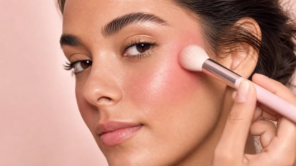 aplicação de ballet blush rosado e esfumado nas maçãs do rosto