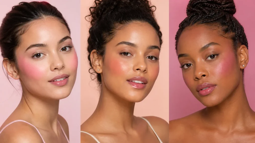 três variações de ballet blush em tons rosa, pêssego e framboesa