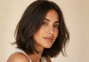 bob com movimento em cabelo castanho com ondas suaves e pontas leves