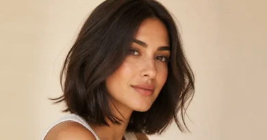 bob com movimento em cabelo castanho com ondas suaves e pontas leves