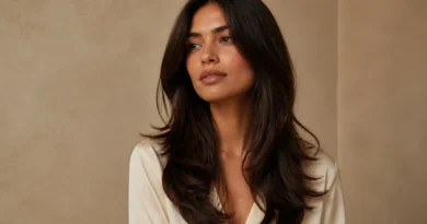 cabelo longo em camadas com movimento suave e pontas iluminadas