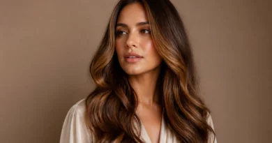 cabelo castanho iluminado com reflexos suaves em tons de mel e caramelo