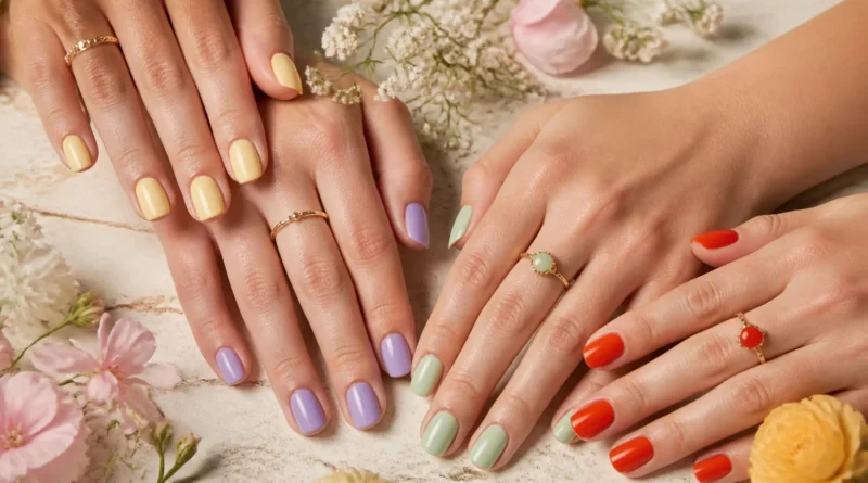 mãos com cores de esmalte tendência para a primavera 2026