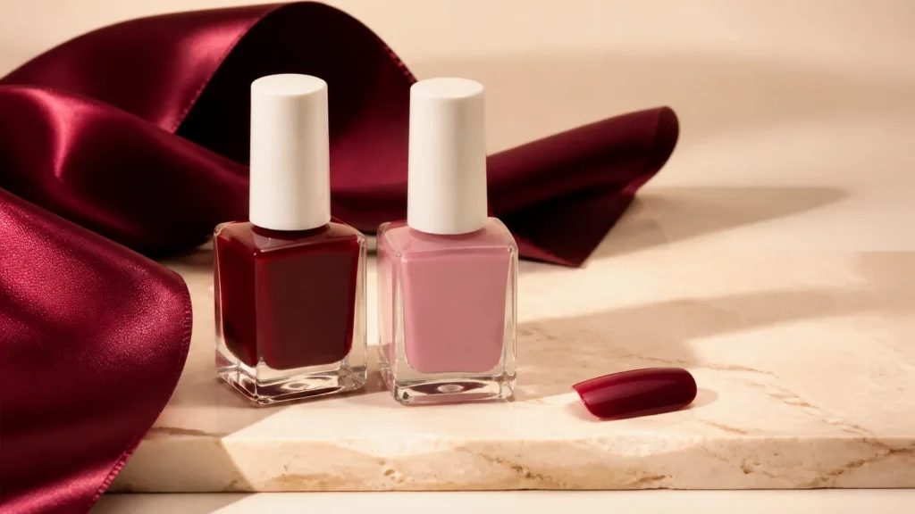 esmaltes vermelho-cereja e rosa para manicure elegante