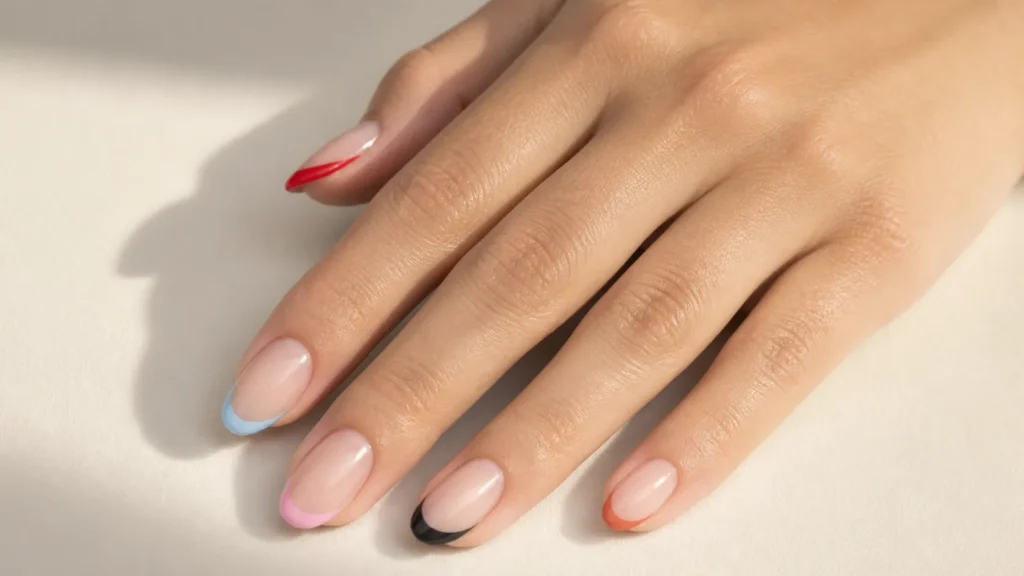 unhas decoradas em francesinha colorida