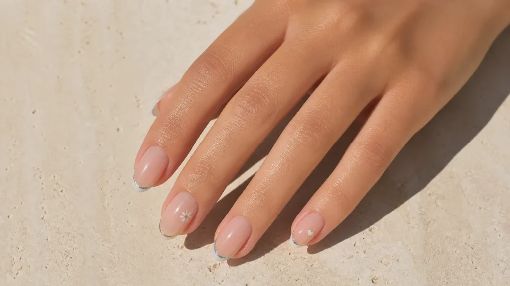 unhas decoradas em francesinha com glitter e detalhes delicados