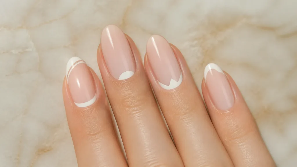 unhas decoradas com francesinha moderna em V, diagonal e reversa