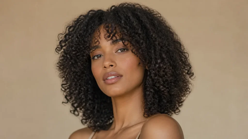franja cortina em cabelo cacheado com volume e movimento natural