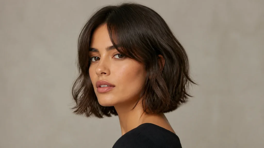 franja cortina em cabelo curto bob com ondas suaves