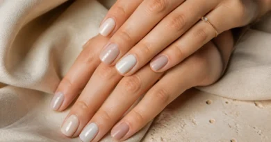 unhas linen nails em bege rosado com acabamento suave e textura delicada