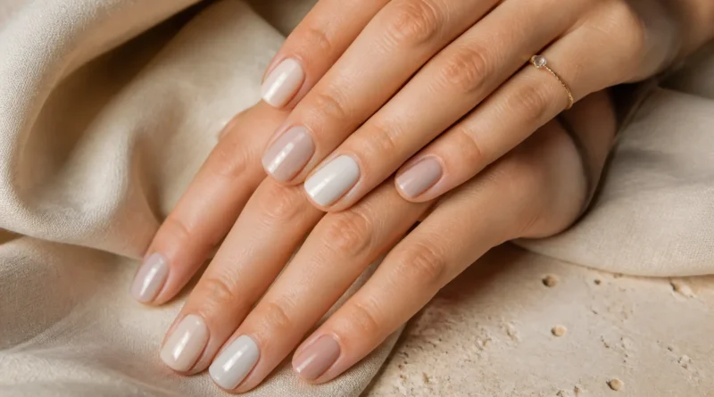 unhas linen nails em bege rosado com acabamento suave e textura delicada