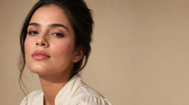 maquiagem rosa sofisticada com blush esfumado, sombra rosada e lábios brilhantes