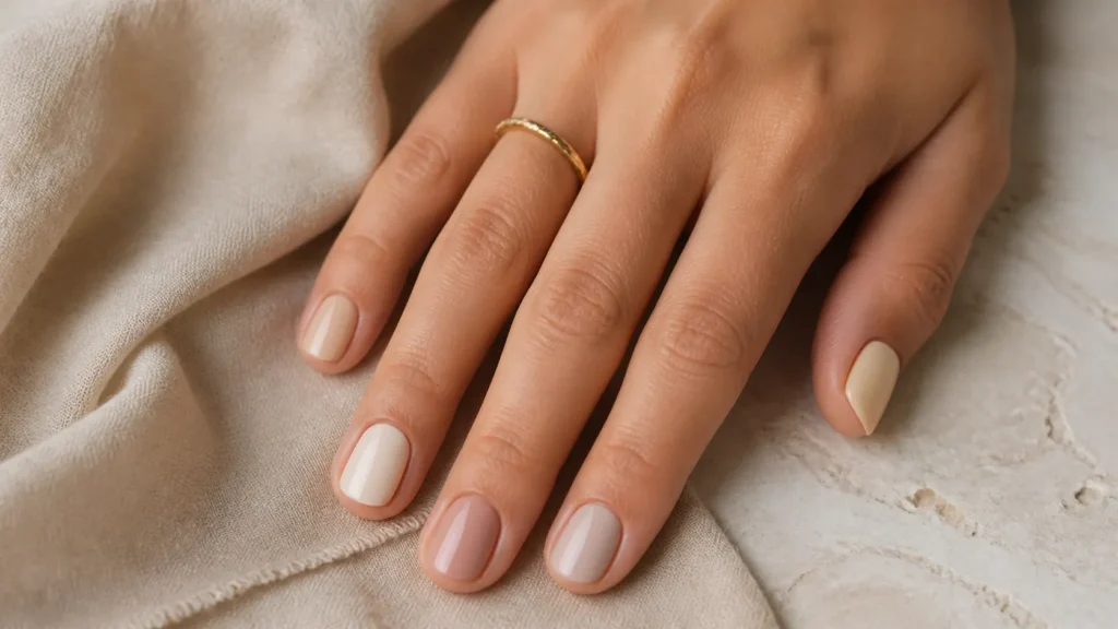 paleta de cores de linen nails em bege, marfim, taupe e nude rosado