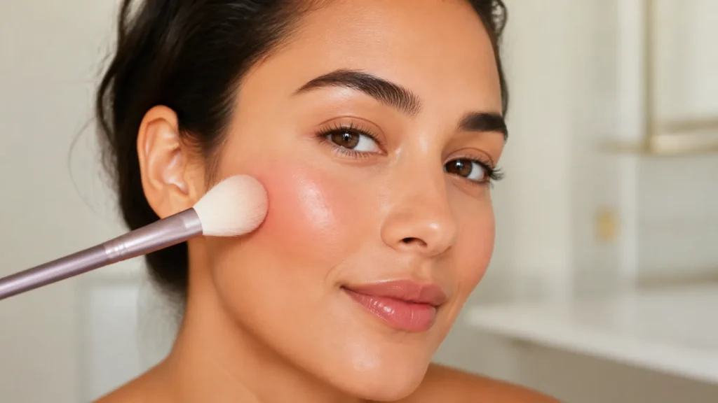 maquiagem leve com blush cremoso e pele luminosa