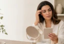 Mulher comparando informações sobre sobrancelha fio a fio antes de marcar o procedimento
