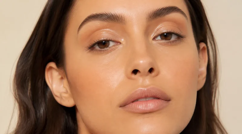 maquiagem com sombra glossy champanhe e brilho delicado nas pálpebras