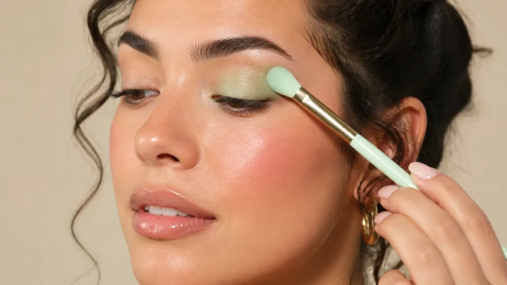Sombra verde pastel: 15 ideias de maquiagem leve para a primavera aplicação de sombra verde pastel esfumada na pálpebra