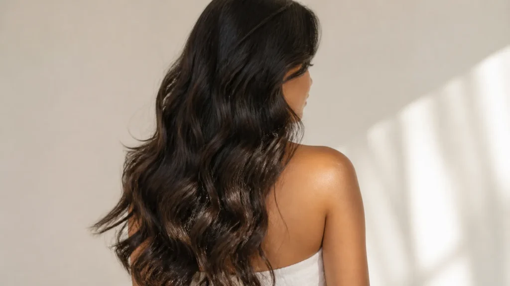 textura de ondas românticas soltas em cabelo escuro