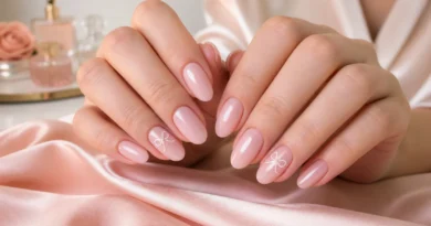 unhas com laço delicadas em estilo coquette