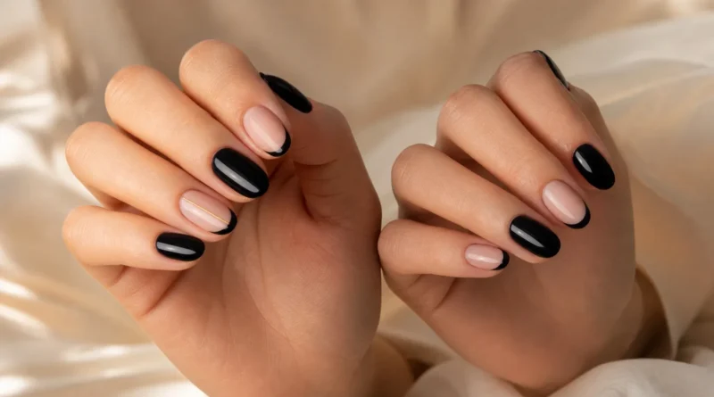unhas decoradas simples pretas com francesinha