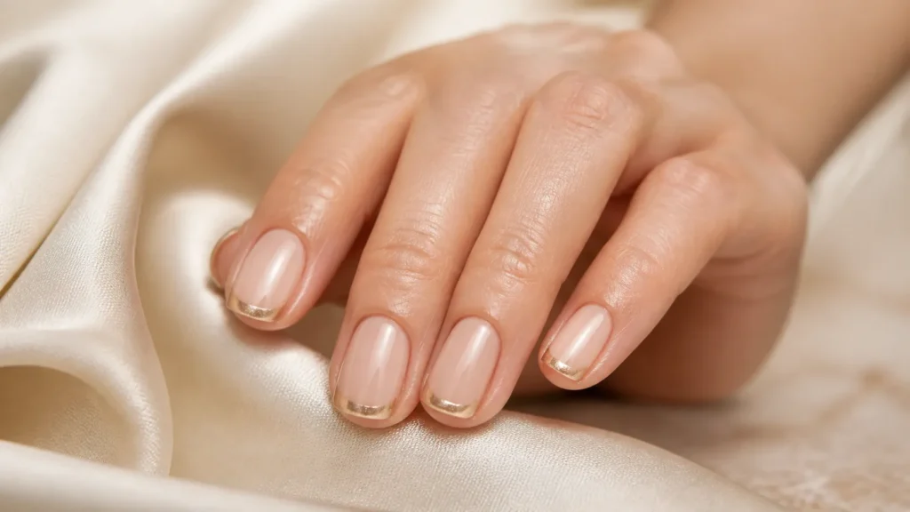 unhas curtas com francesinha delicada e efeito magnético