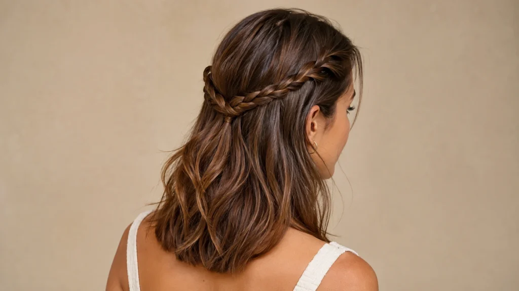 duas tranças baixas unidas na parte de trás do cabelo com comprimento solto e ondas suaves