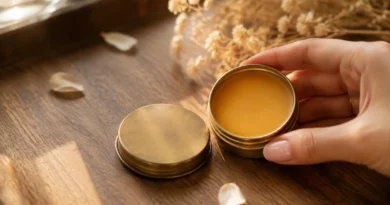 perfume sólido em balm dentro de latinha dourada sem marca