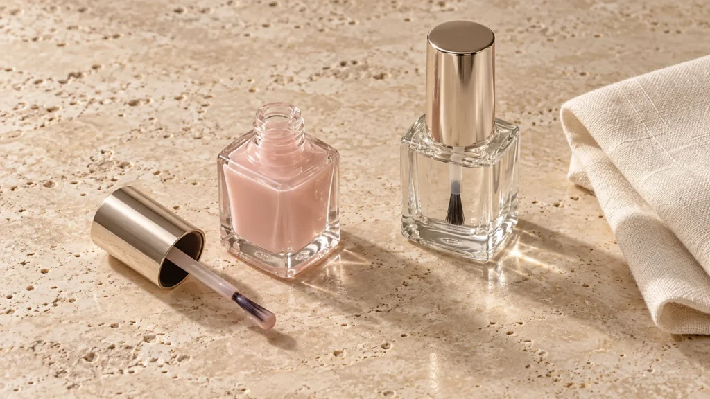 esmalte rosa translúcido e top coat sem marca para criar soap nails