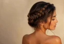 mulher com trança-coroa moderna de textura suave e fios levemente soltos