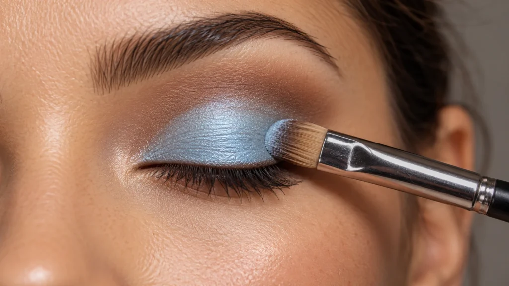 Aplicação de sombra azul-gelo sobre esfumado marrom suave