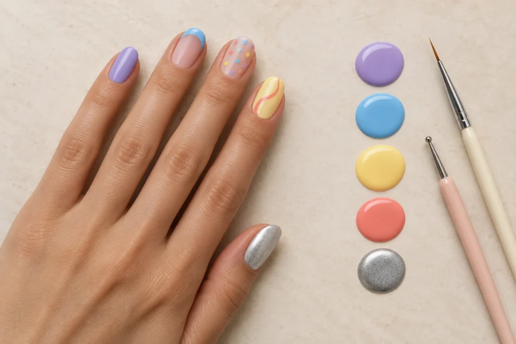 Paleta e planejamento para combinar unhas diferentes