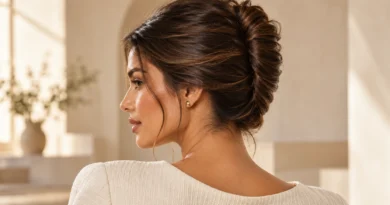 O coque banana voltou mais solto — o clássico French twist está por toda parte em 2026 mulher usando coque banana moderno com acabamento suave e elegante