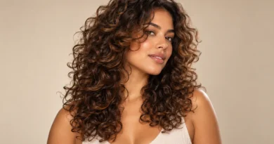 Corte butterfly cacheado: como valorizar o volume natural sem perder o comprimento Mulher com corte butterfly cacheado, camadas ao redor do rosto e volume natural.
