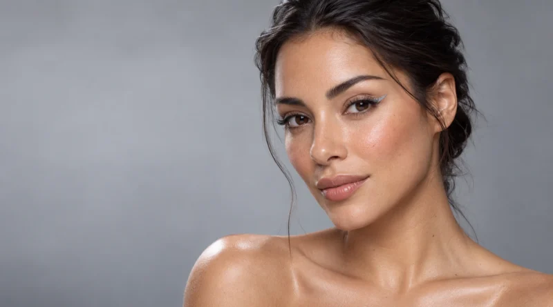 O delineado voltou a querer atenção com prata, cobalto e verde mulher com delineado prateado gráfico e maquiagem de pele natural